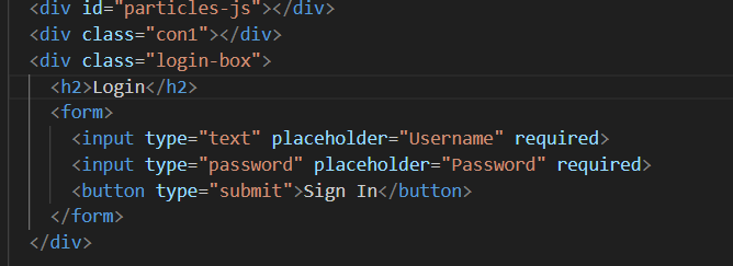 HTML structure for particles login page